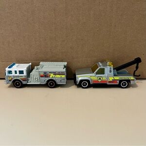 2 Matchbox Metro Vehicles Police GMC Wrecker & Pierce Arrow XT Fire Engine Truck